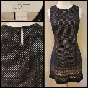 LOFT gorgeous Black lacy Eyelet crochet layover Tan base Dress -Size 2